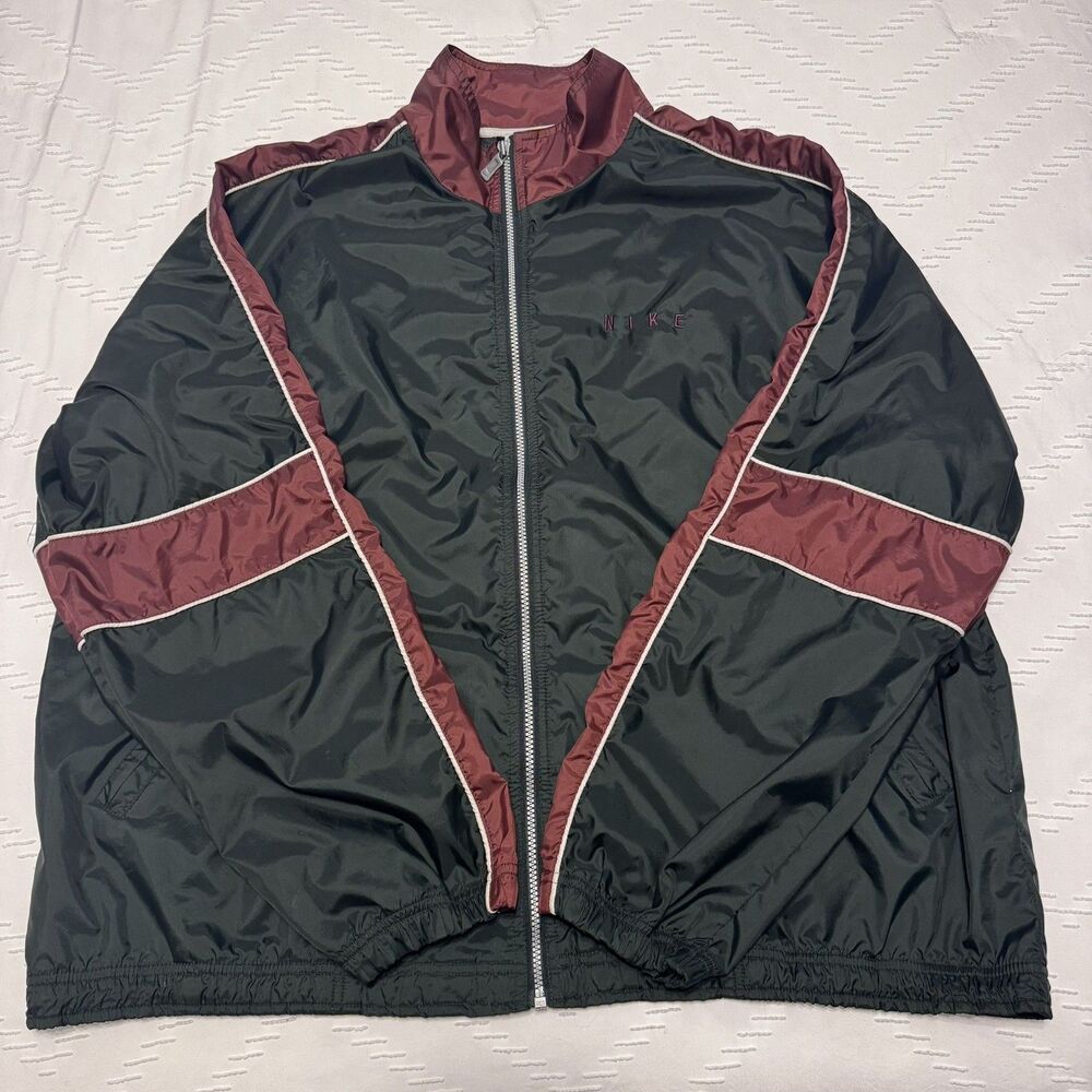 Vintage Y2K Nike Windbreaker Track Jacket Size 2XL Maroon Black Gorpcore Grunge